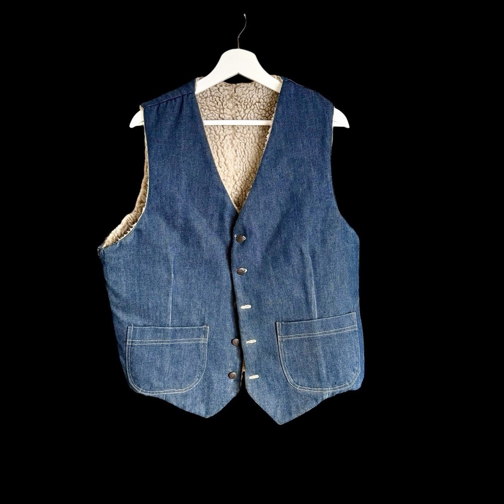 Amish Mennonite Hand Made Blue Denim Men's Lined Vest Med/Large